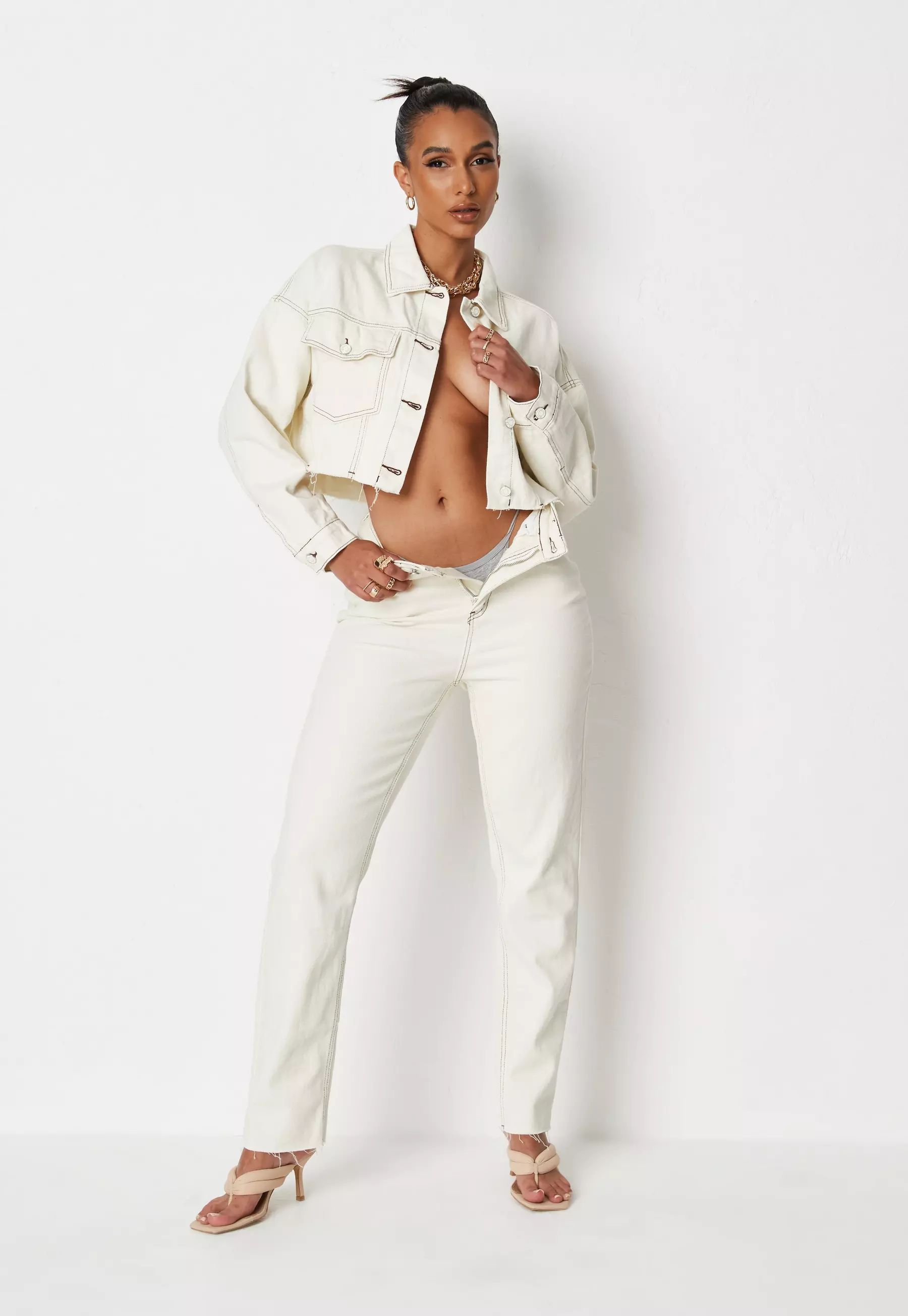 Jordan Lipscombe x Missguided Cream Co Ord Contrast Stitch Jeans | Missguided (US & CA)