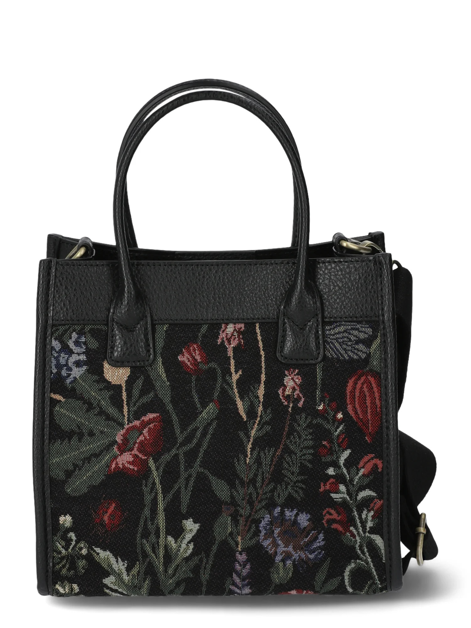 Time and Tru Women's Floral Mini Box Tote Bag with Crossbody Strap, Black | Walmart (US)