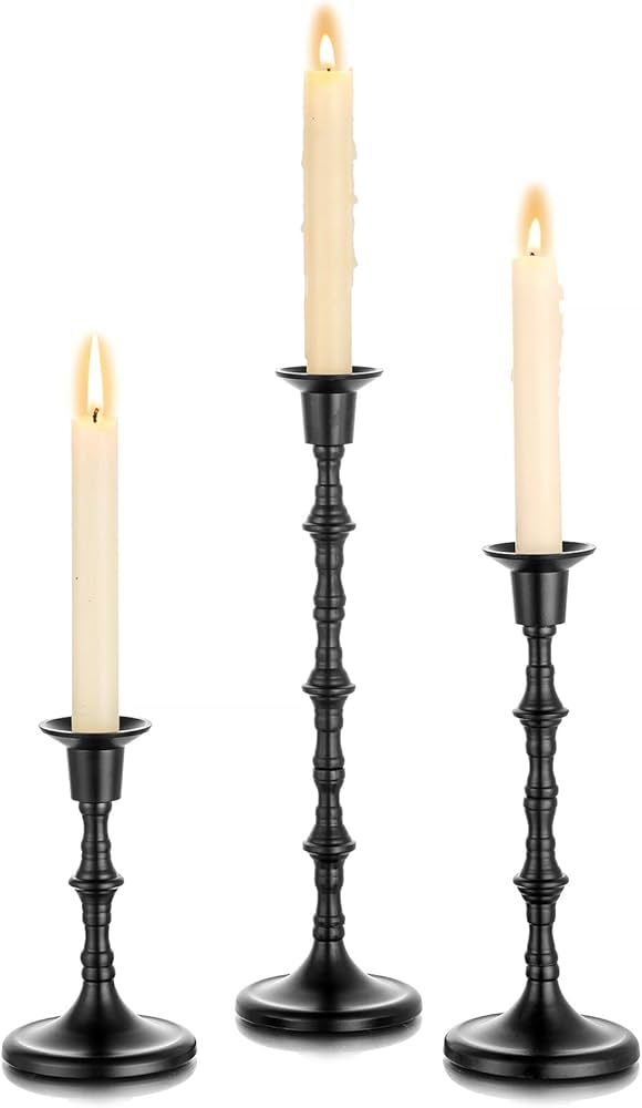 Nuptio Black Candle Holder Set of 3 Gothic Candlestick Holders for Taper Candles Metal Candle Sti... | Amazon (US)