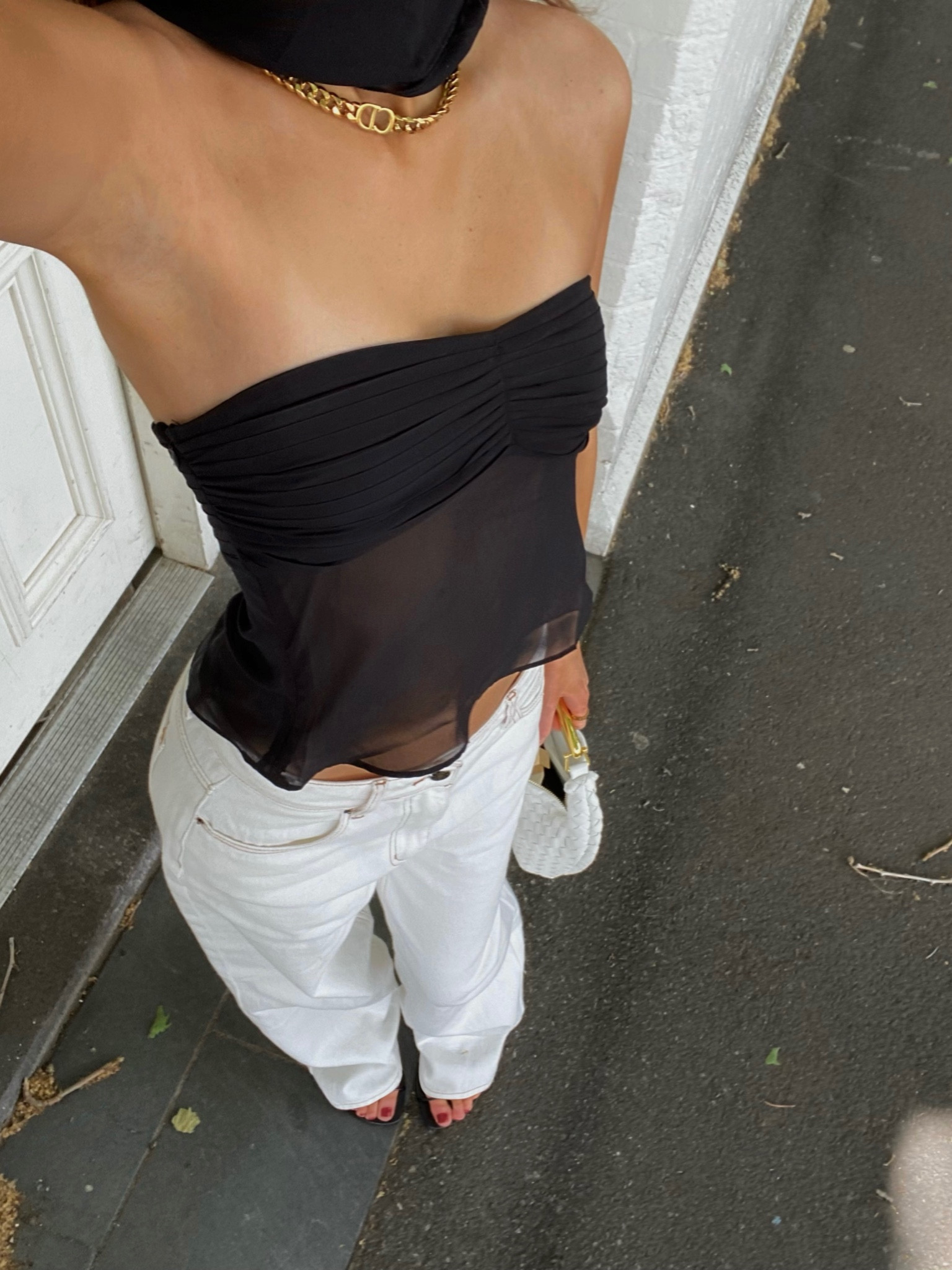 Strapless mesh top, going out style, dinner outfit, baggy jeans style, parisian style, minimal fashion inspo, scarf top, elegant outfit ideas, effortless chic

#LTKworkwear #LTKaustralia #LTKitbag