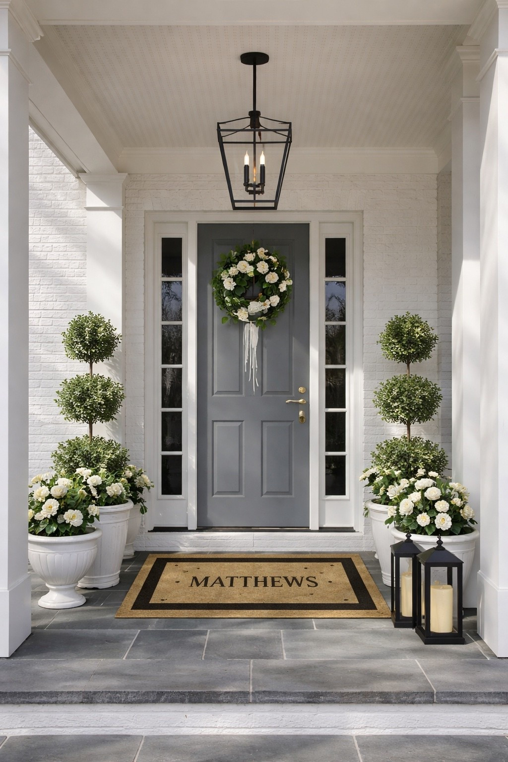Front porch, front porch refresh, lanterns, front porch lantern, faux plants, large welcome mat, welcome mat double doors

#LTKHome #LTKSeasonal #LTKFindsUnder100