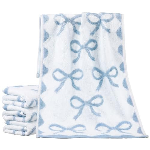 SmoothNovelty 4 Pcs Bow Hand Towels for Bathroom 13 x 29'' Soft 100% Cotton Coquette Face Towels Kitchen Decor Absorbent Facecloth Preppy Bathroom Decor Bridal Shower Wedding Gift(Blue) | Amazon (US)
