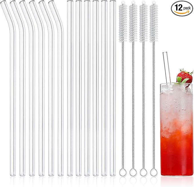 NETANY 12-Pack Reusable Glass Straws, Clear Glass Drinking Straw, 10''x10 MM, Set of 6 Straight a... | Amazon (US)