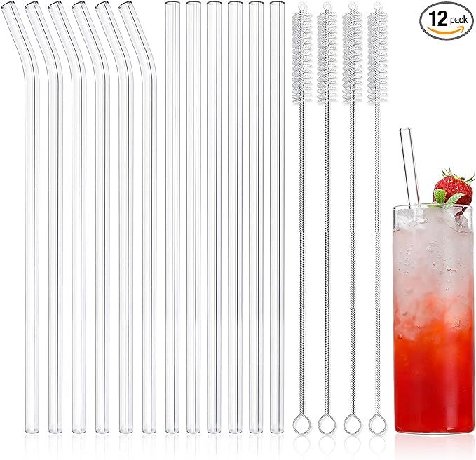 Amazon.com: NETANY 12-Pack Reusable Glass Straws, Clear Glass Drinking Straw, 10''x10 MM, Set of ... | Amazon (US)