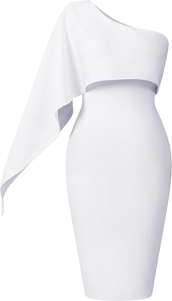 Memoriesea Women's Elegant One Shoulder Ruffle Bodycon Cocktail Party Midi Dress | Amazon (US)