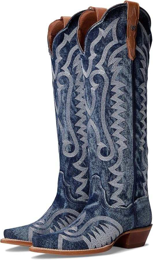 Dan Post Boots Womens Denim Darlin Snip Toe Zippered Casual Boots Mid Calf Low Heel 1-2" - Blue | Amazon (US)
