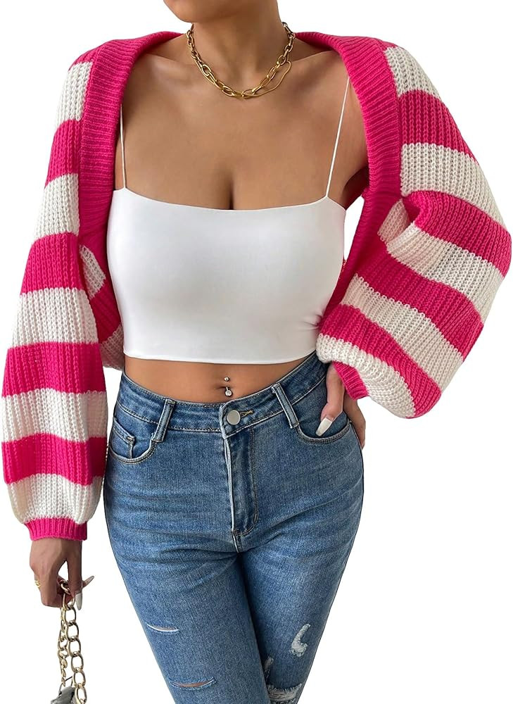 GORGLITTER Women's Color Block Striped Bolero Shrug Sweater Long Sleeve Open Front Crop Cardigan ... | Amazon (US)