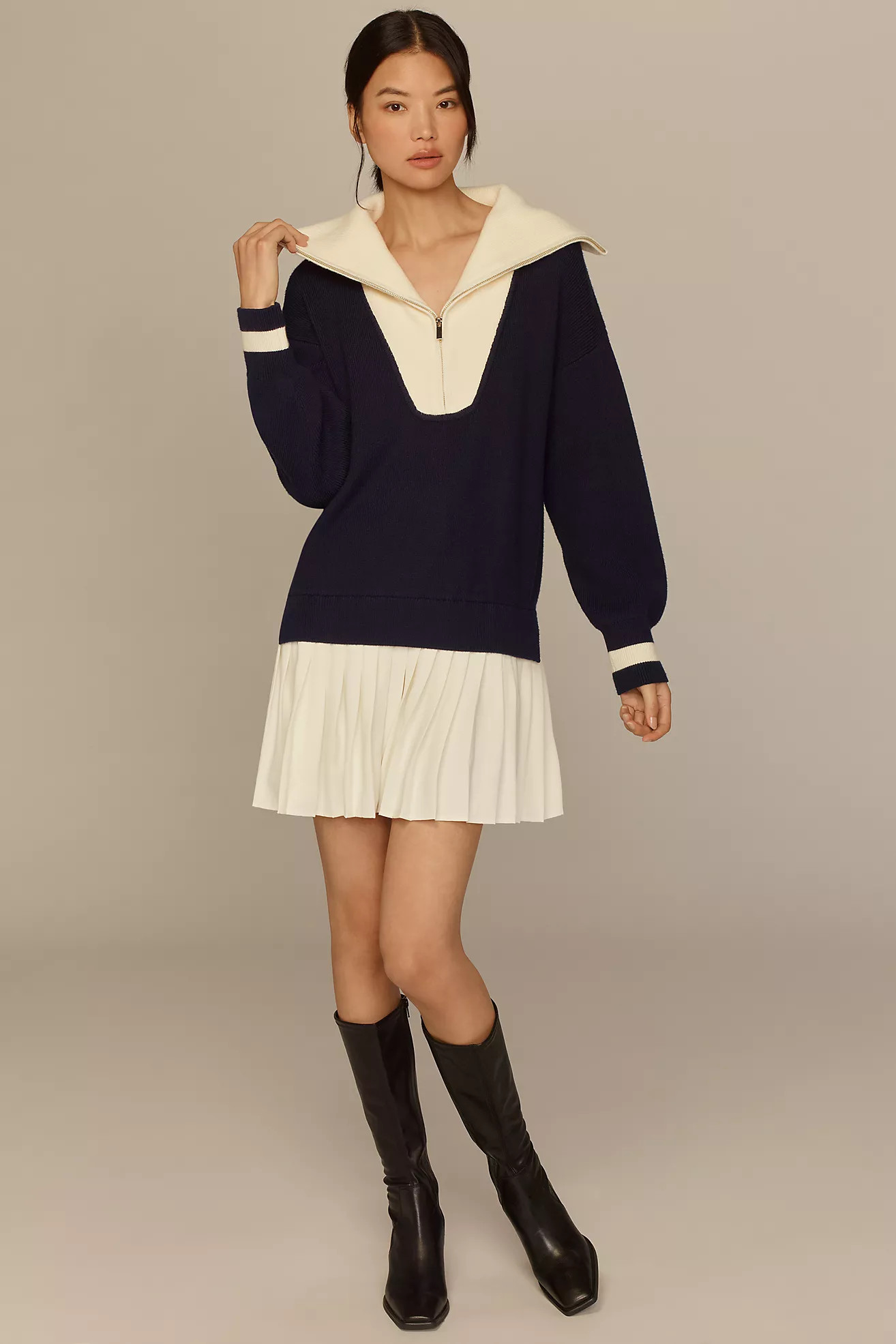 Flat White Varsity Sweater Twofer Mini Dress | Anthropologie (US)