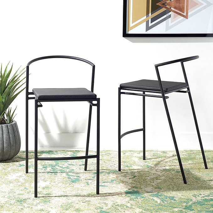 Safavieh Home Collection Knightley Black Faux Leather 26-inch Counter Stool (Set of 2) | Amazon (US)
