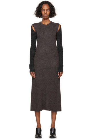 Grey Shoulder Cut Knit Dress | SSENSE