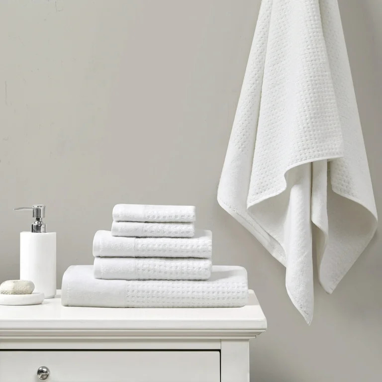 Home Essence Spa Waffle Jacquard 6 Piece Towels Set, White | Walmart (US)