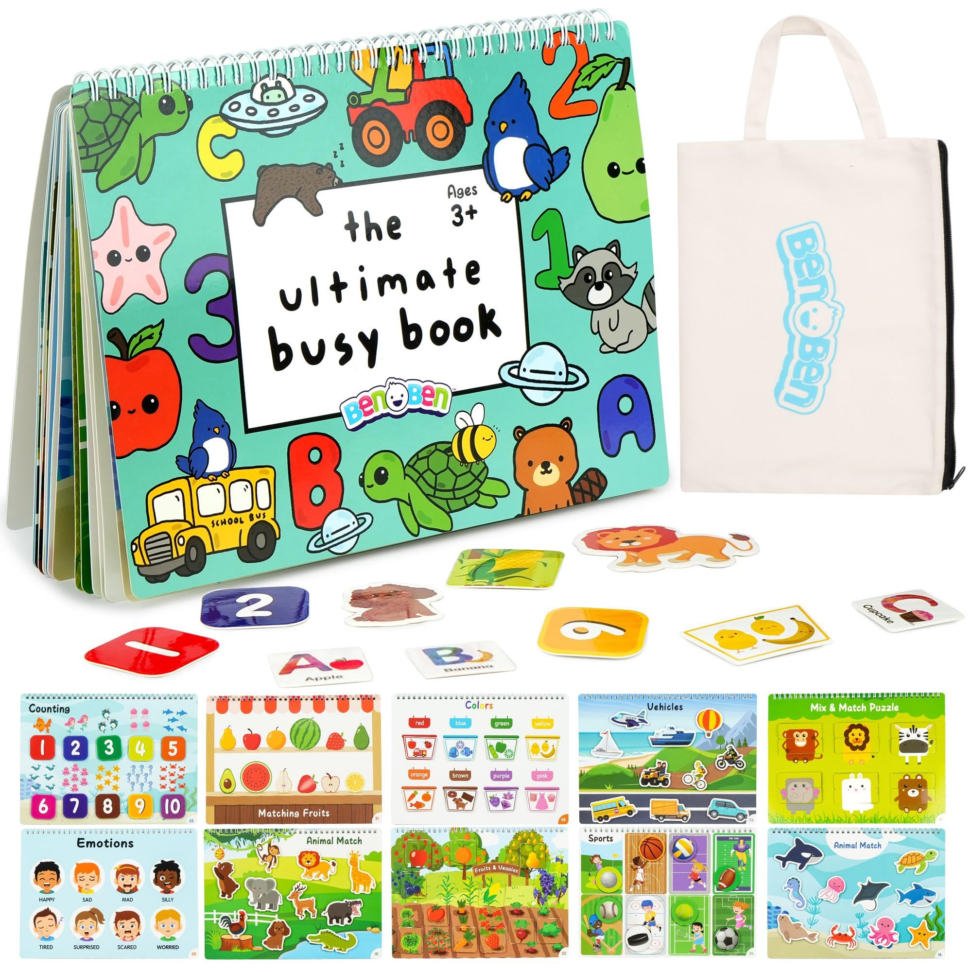 BenBen Busy Book for Toddlers, 30 Pages, Pre-Assembled, Montessori Toys, Preschool Learning Activ... | Amazon (US)
