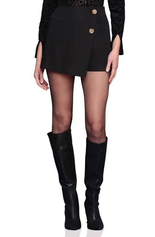 Avec Les Filles Button Detail Miniskort in Black at Nordstrom, Size 10 | Nordstrom