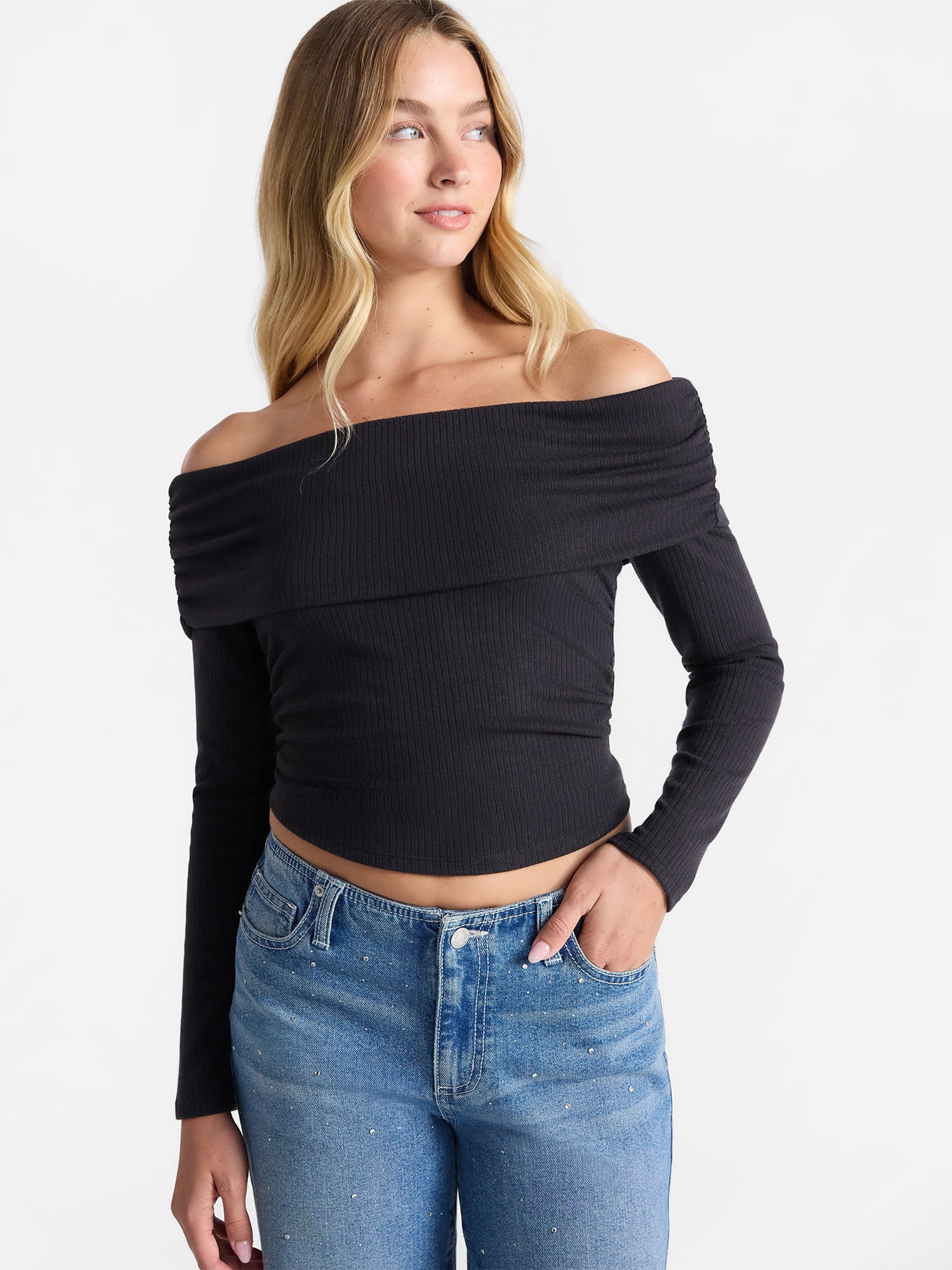 No Boundaries Off The Shoulder Top with Long Sleeves, Women’s | Walmart (US)