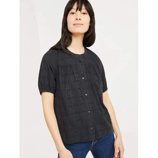 Free Assembly Women’s Shirred Yoke Top with Short Sleeves | Walmart (US)