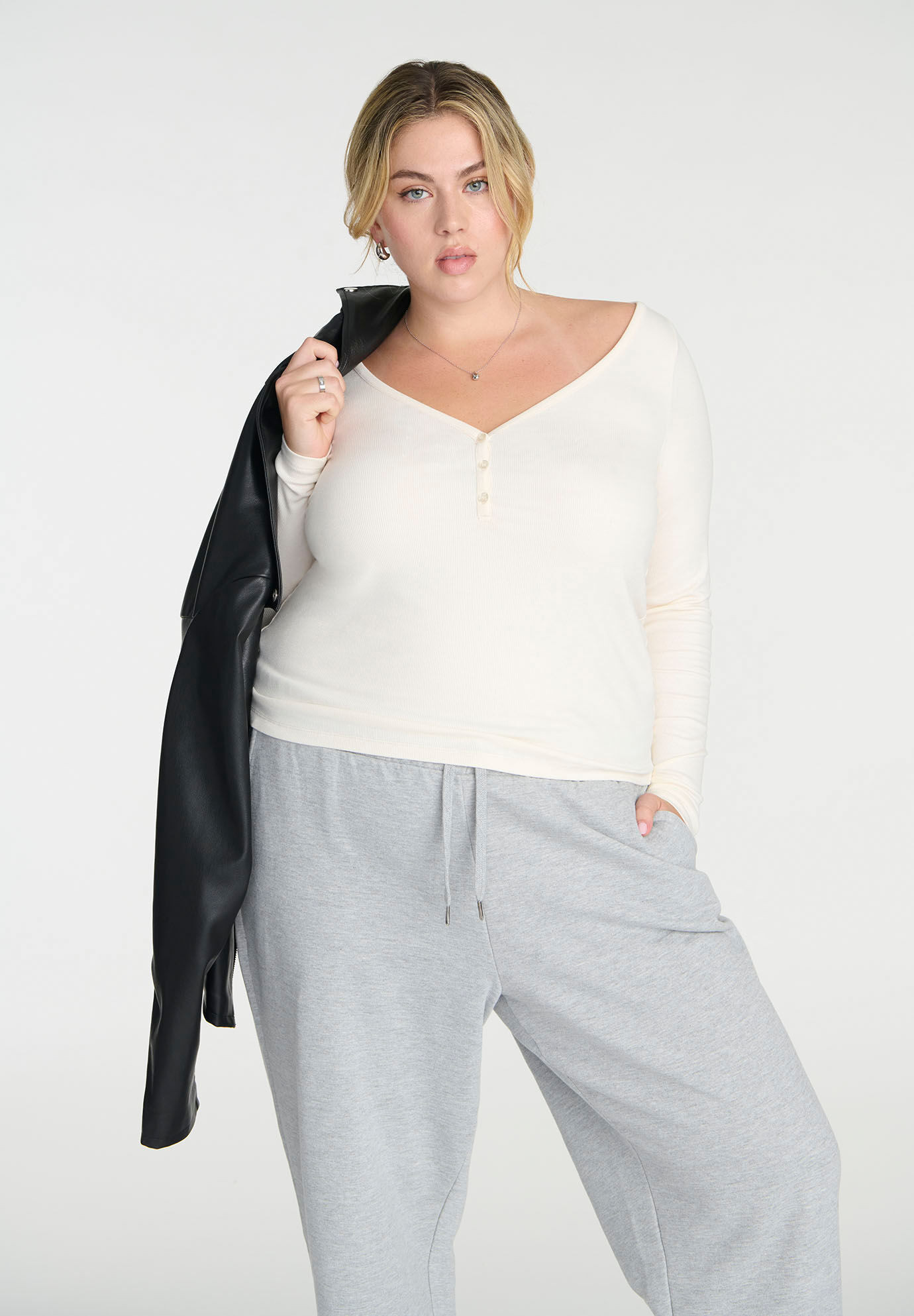 Soft Brushed Henley Long Sleeve | Eloquii