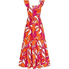 dowerme Summer Dresses for Women 2026 Casual Ruffle Smocked Tiered A-Line Boho Floral Maxi Beach ... | Amazon (US)