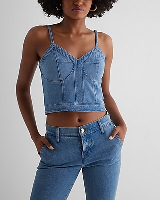 Denim Cropped Corset Top | Express