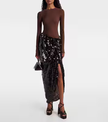 Asymmetric gathered sequined maxi skirt | Mytheresa (UK)