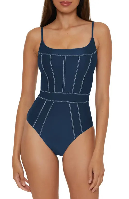 Becca Color Sheen One-Piece Swimsuit in Navy at Nordstrom, Size Small | Nordstrom