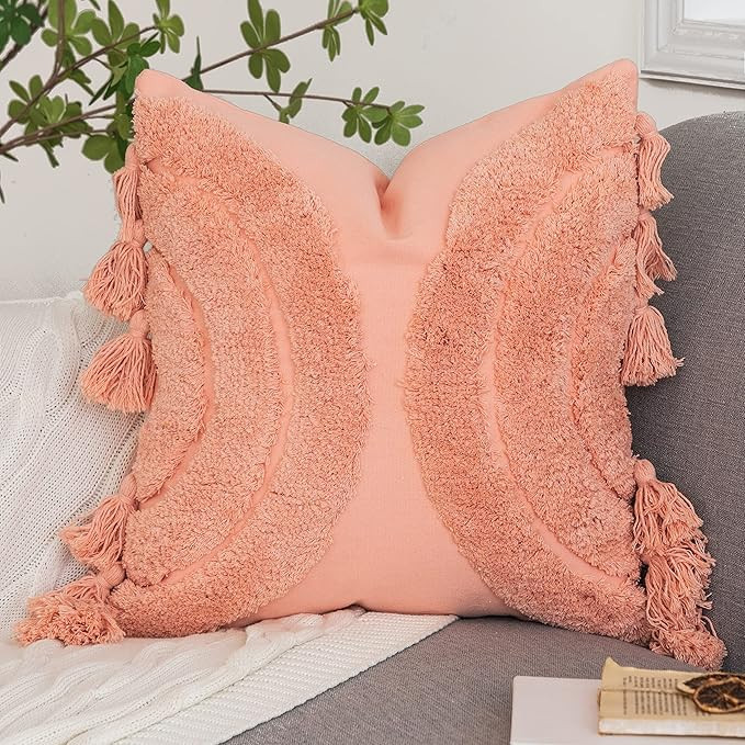 Foindtower Gorgeous Half Moon Accent Boho Tufted Decorative Throw Pillow Cover, Cozy Bohemian Rai... | Amazon (US)