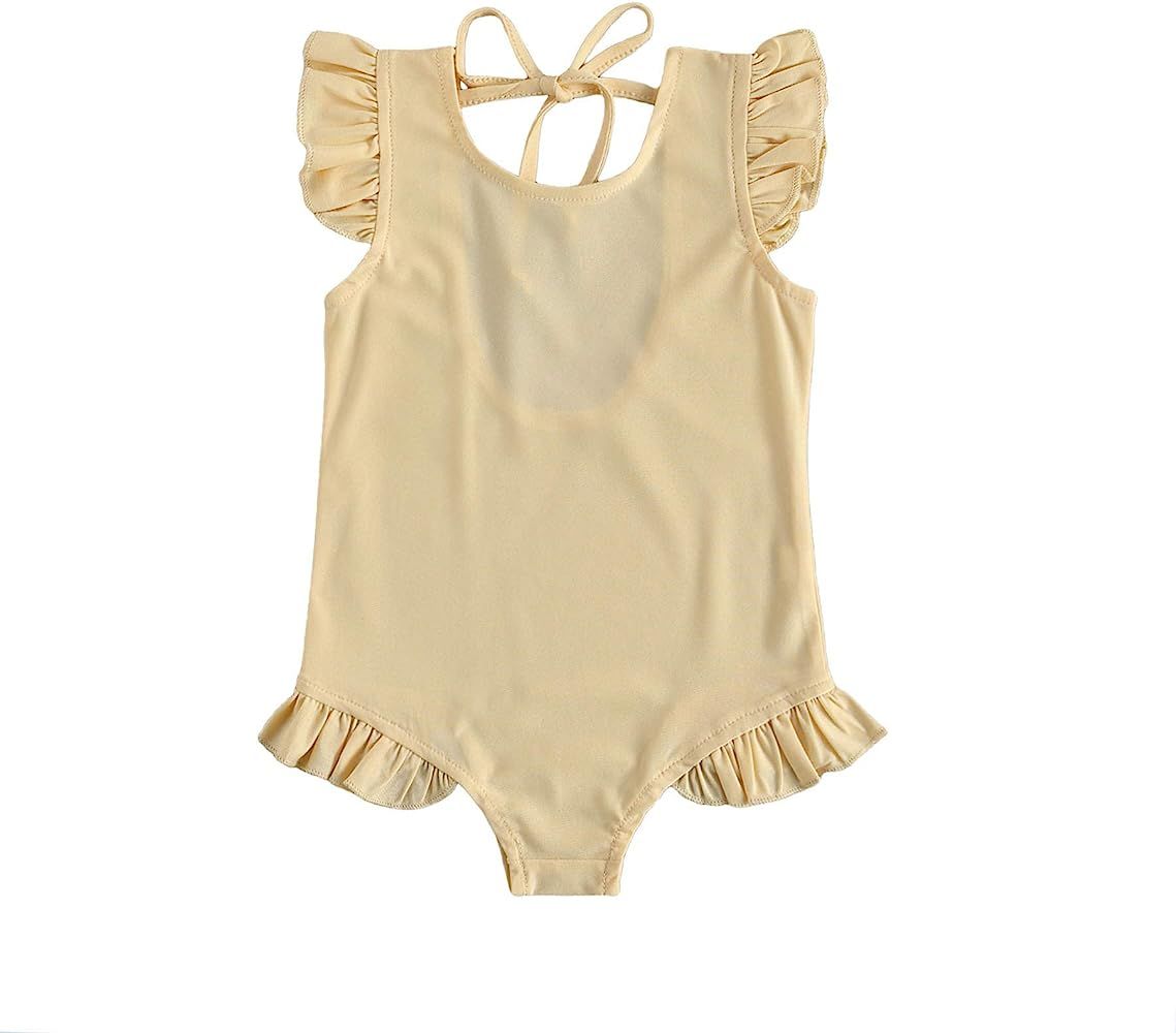 Baby Girls One Piece Swimsuit Zip Rash Guard Swimwear Ruffled Long Sleeve Bathing Suit | Amazon (US)