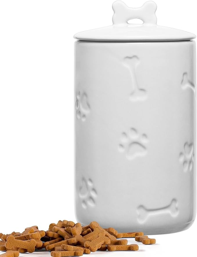 Dog Treat Container Airtight - 9"x5" Large Ceramic Dog Treat Jar for Kitchen Counter, White Dog C... | Amazon (US)