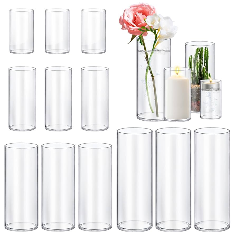 12 Pack Glass Cylinder Vases 4,6,8,10 Inch Tall Clear Flower Vase Hurricane Floating Candle Holde... | Amazon (US)