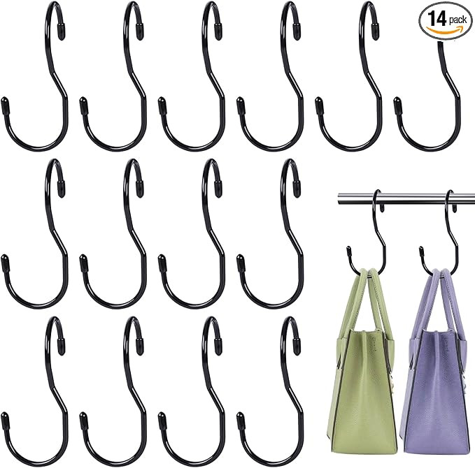 JOHOUSE 14PCS Purse Hanger for Closet, Large Size Closet Rod Hooks Black Vinyl Coated Bag Hanger ... | Amazon (US)