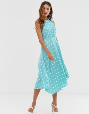 Warehouse - Robe mi-longue nouée au dos à pois | ASOS FR
