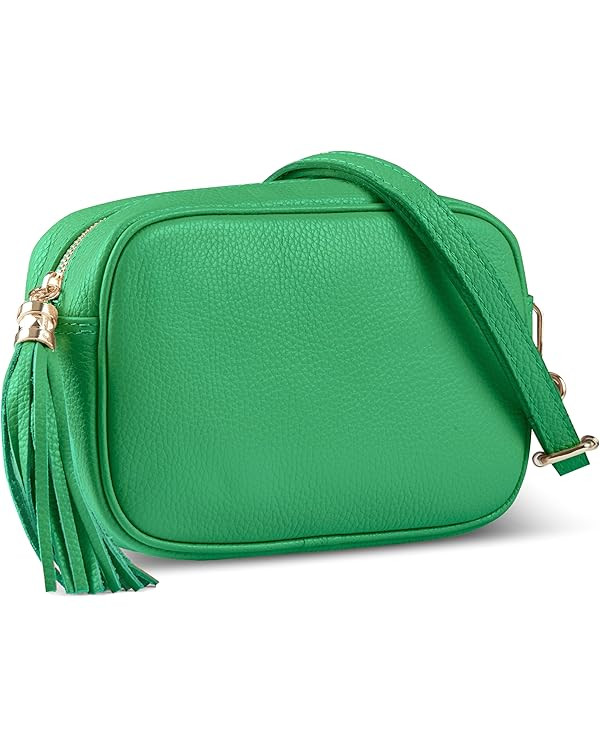 Italian Calf Leather Crossbody Bag for Women with Tassel Zipper | Small Camera Purse Shoulder Han... | Amazon (US)