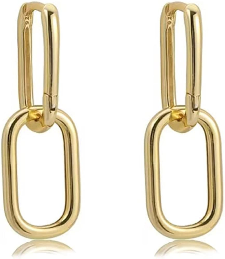 18K Gold Paperclip Link Chain Earrings Convertible Link Earrings for Women Drop Dangle Earrings | Amazon (US)