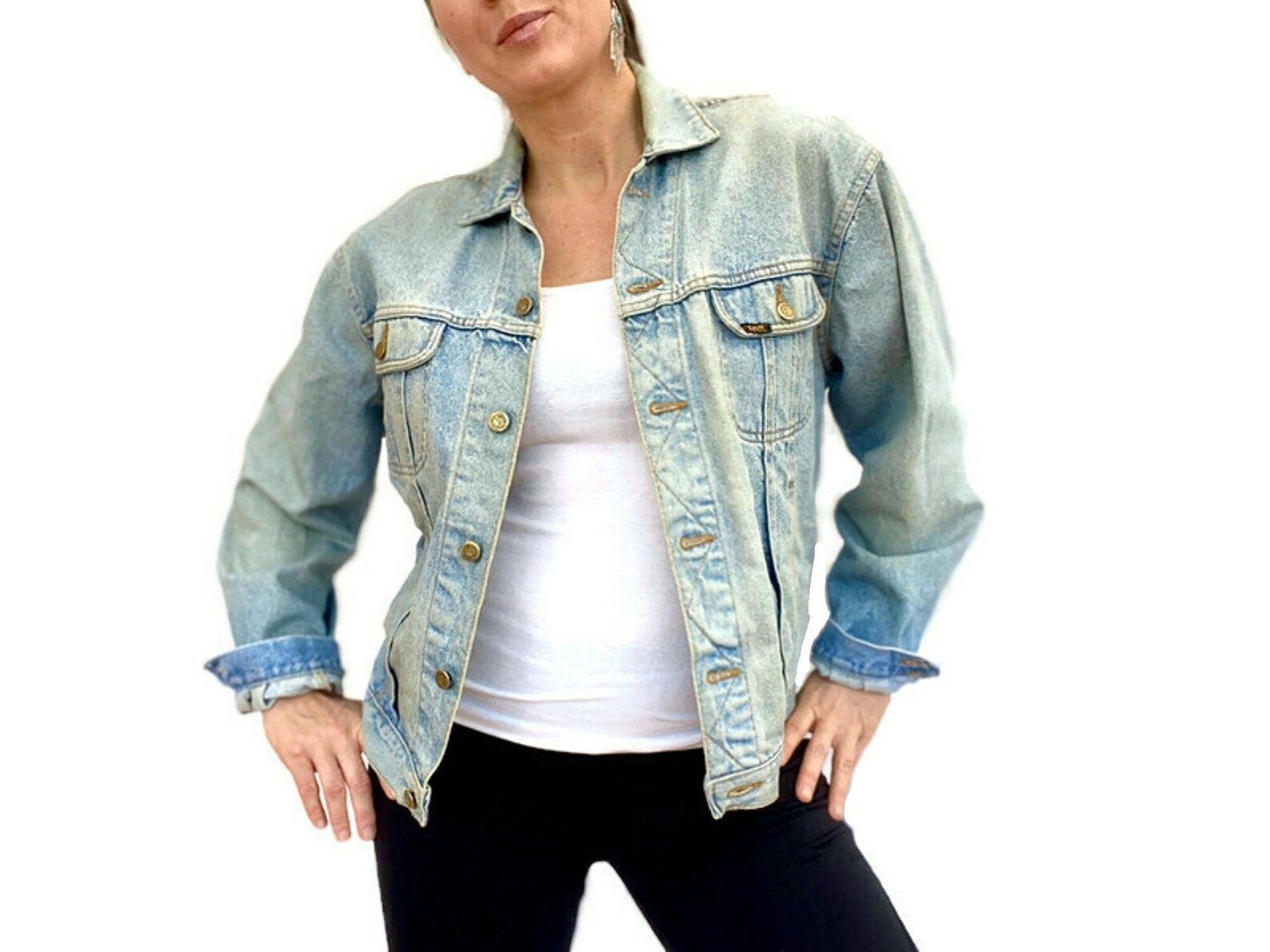90s Aesthetic Vintage Denim Jacket, Light Wash Lee Jeans Jacket, Relaxed Fit. L. XL. - Etsy | Etsy (US)
