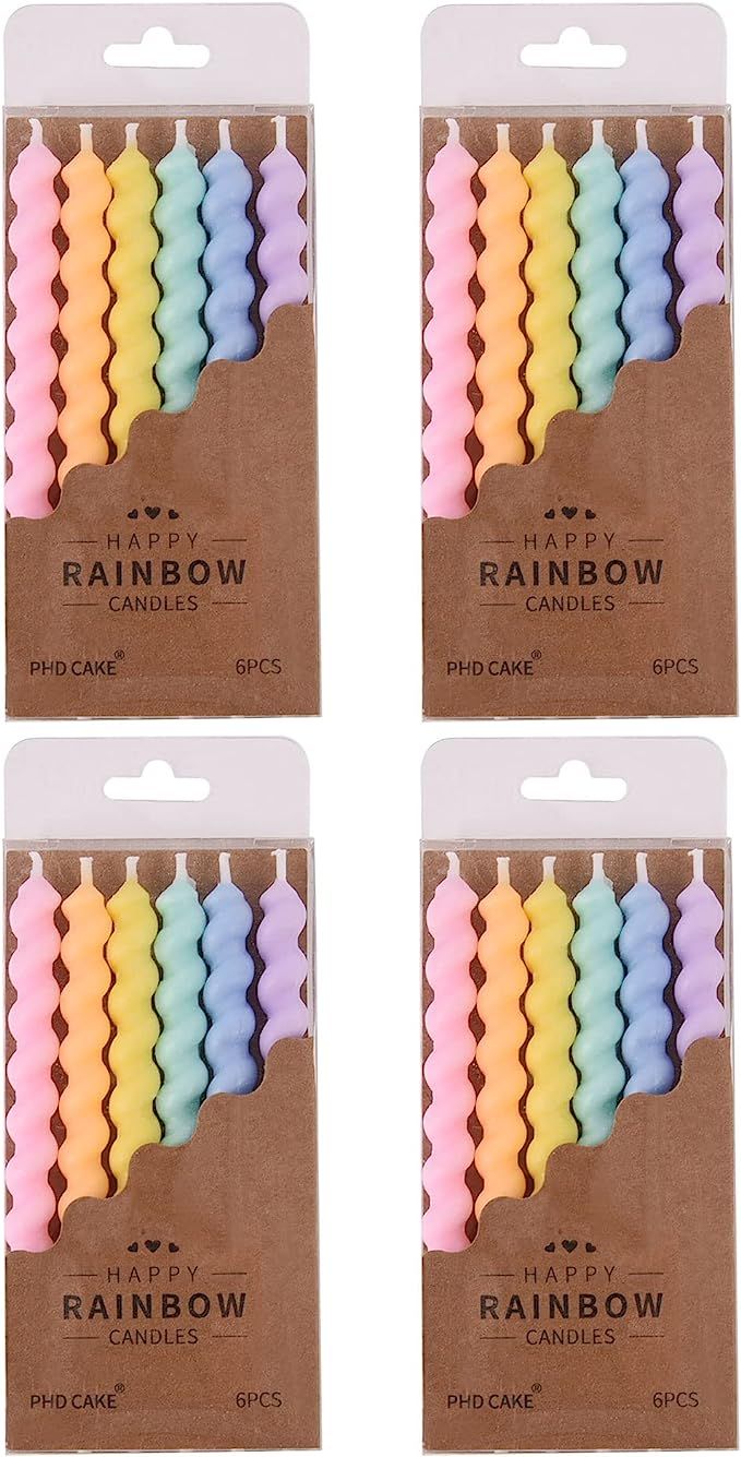 PHD CAKE 24-Count Rainbow Spiral Birthday Candles with Holders, Party Candles, Cake Candles | Amazon (US)