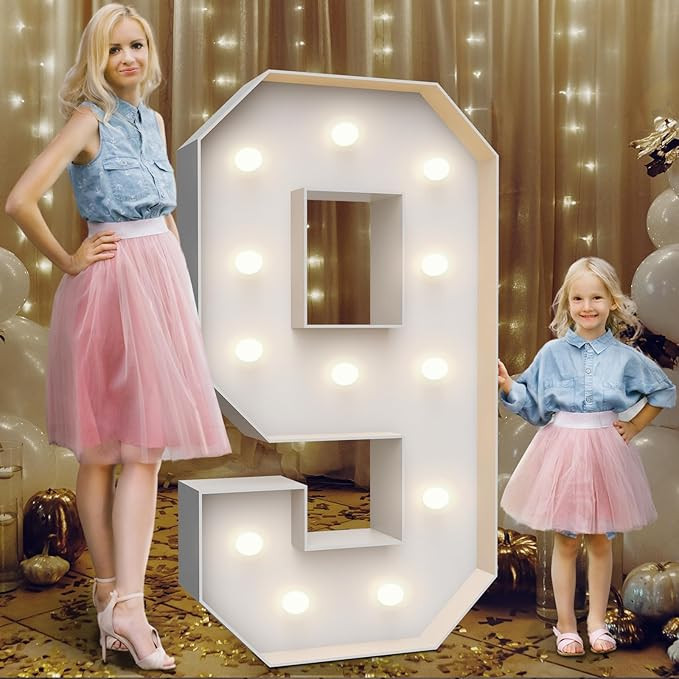 4FT Marquee Light Up Numbers 9,Party Decoration Large Marquee Light Up Letters with Weighted Wate... | Amazon (US)