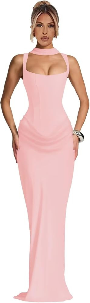 Satin Corset Prom Dresses Long Mermaid Square Neck Bridemaid Dress Ruched Formal Evening Gown | Amazon (US)