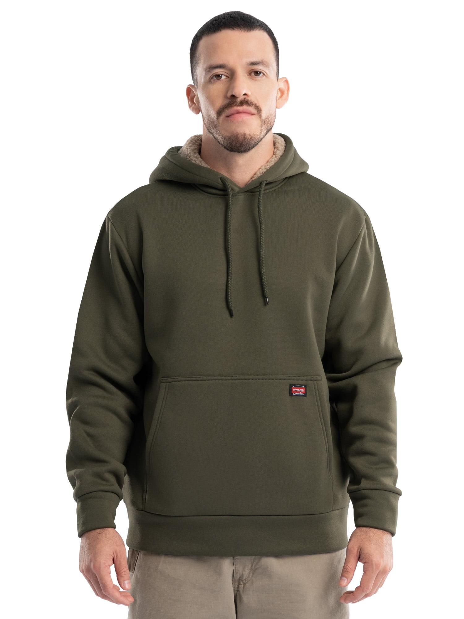 Wrangler Workwear Men's and Big Men's Relaxed Pullover Hoodie with Faux Shearling Lining, Sizes S... | Walmart (US)