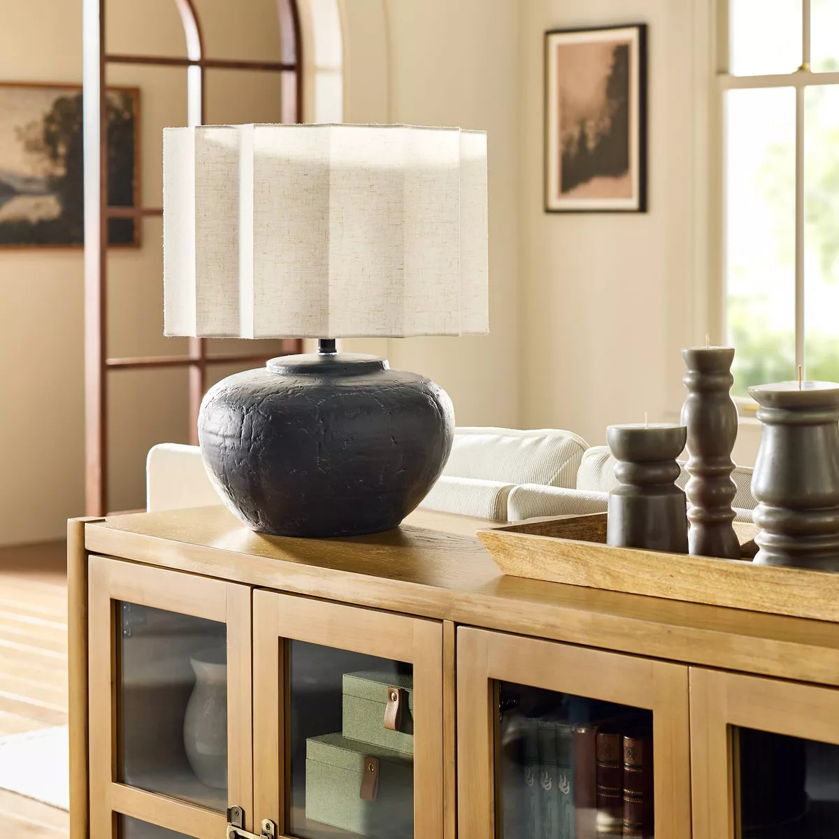 Oversized Ceramic with Fluted Shade Table Lamp Black/White - Hearth & Hand™ with Magnolia | Target