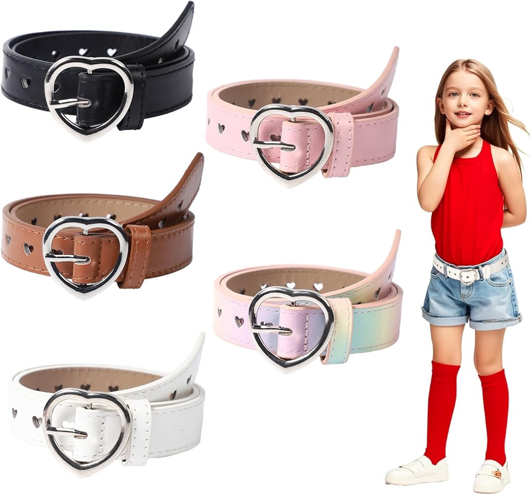 OZIO 5 Pcs Girls Belt Cute Heart Shape With Metal Buckle Elastic Stretch Adjustable Waist Belt fo... | Amazon (US)