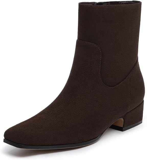 Women's Chunky Low Heel Square Toe Ankle Boots | 1.38-Inches Heel,Fall Winter Short Dress Booties... | Amazon (US)