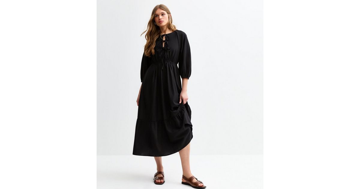 Black Bow Front Midi Dress | New Look | New Look (UK)