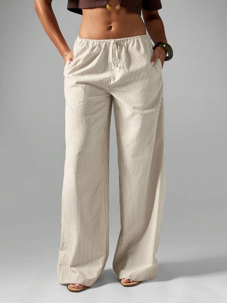 MISSGUIDED Wide Leg Striped Palazzo Pants High Waist Drawstring Casual Trousers Fall Winter Lightweight Flowy Bottoms Resort Wear Vacation Style Lounge Pants | SHEIN