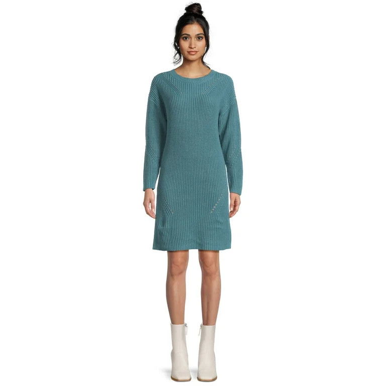 Time and Tru Women's Shaker Knit Sweater Dress, Sizes XS-XXXL | Walmart (US)