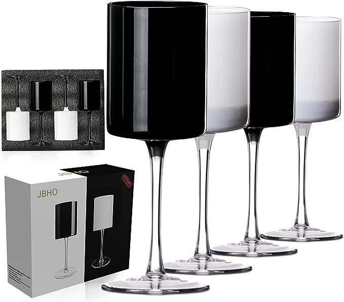 Wine glasses set of 4-Red wine and White wine glasses-Black and White Colored Wine glasses-Square... | Amazon (US)