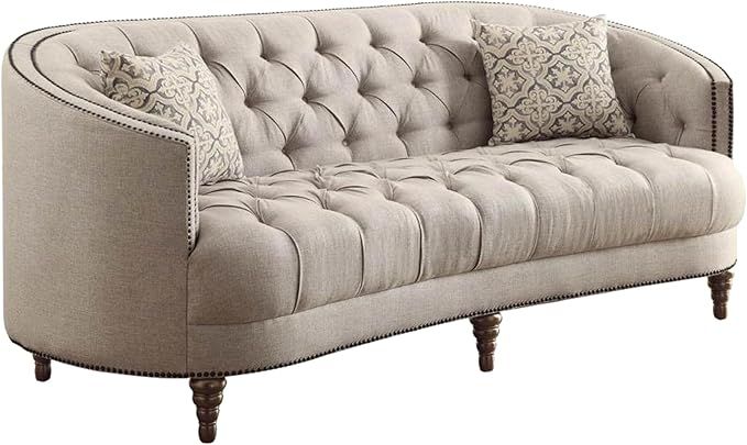 Benzara Fabric Upholstered Button Tufted Wooden Sofa with Nailhead Trims, Gray | Amazon (US)