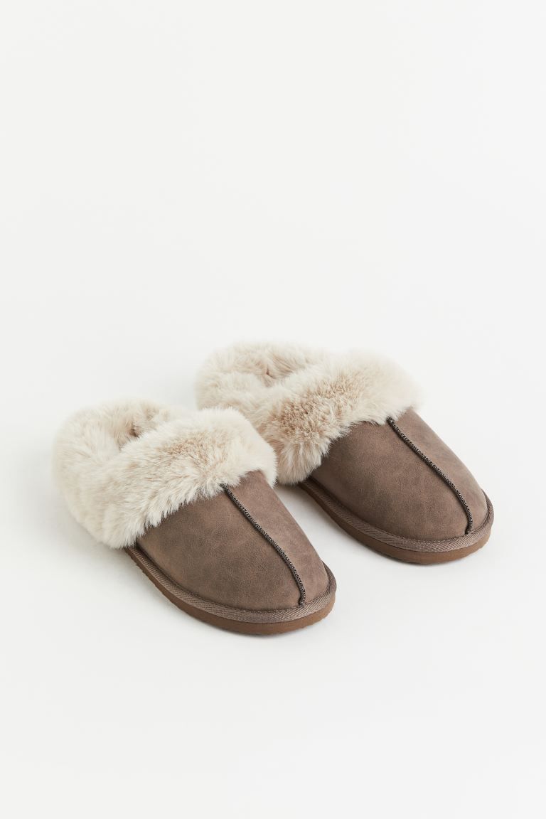 Warm-lined Slippers - Dark beige - Ladies | H&M US | H&M (US + CA)