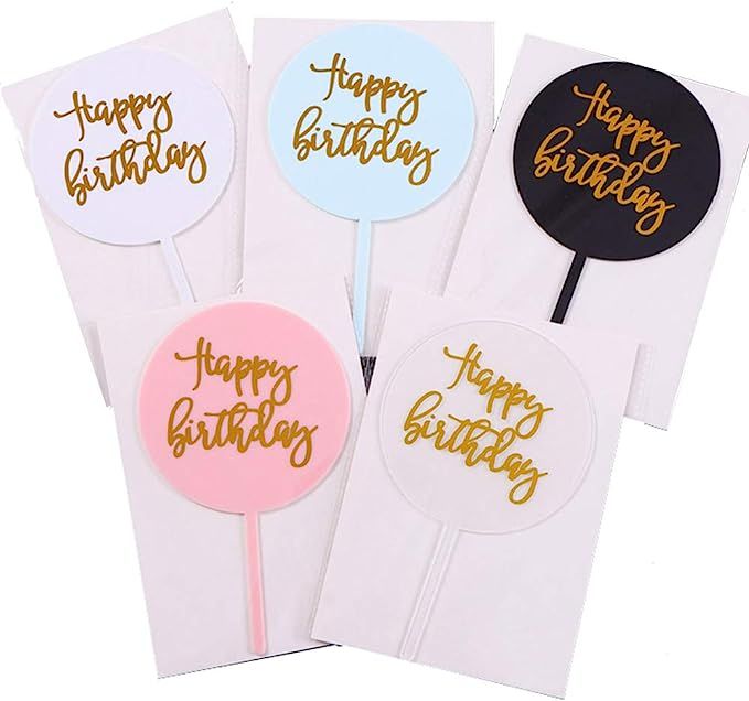 Perpurs Happy Birthday Cake Topper Cupcake topper 5 Pack Birthday Cupcake Topper for Birthday Par... | Amazon (US)