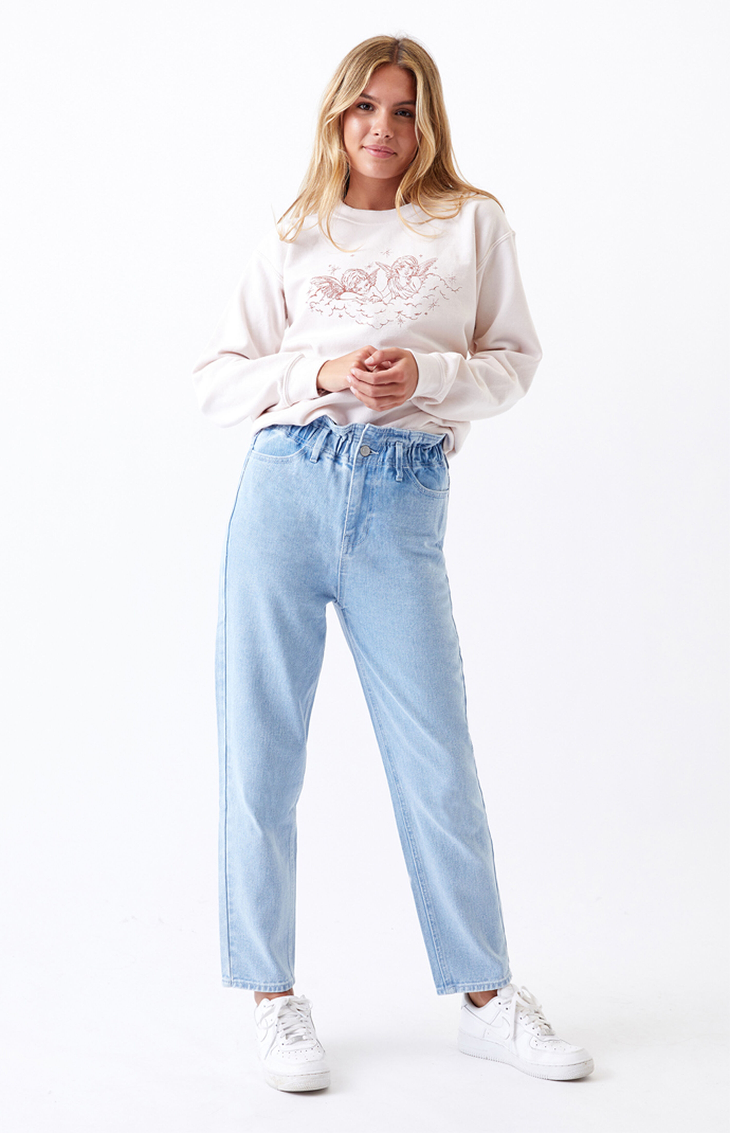 PacSun Busted Blue Paperbag Waist Mom Jeans | PacSun | PacSun