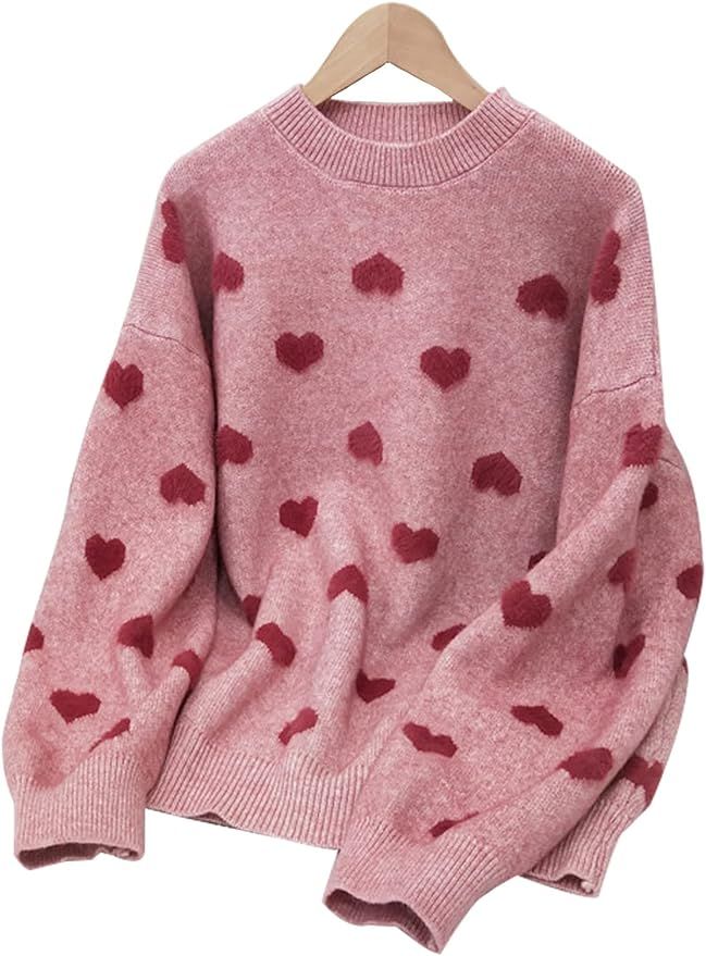 Gihuo Women's Heart Sweater Crewneck Kawaii Cute Sweater | Amazon (US)