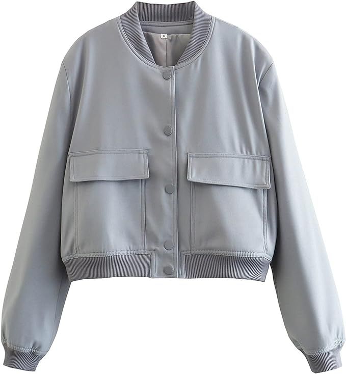 Bienmorn Women's Cropped Bomber Jacket Casual Streetwear Long Sleeve Varsity Baseball Jackets wit... | Amazon (US)